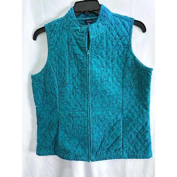 VTG Basic Editions Women's Quilted Corduroy Jacket Vest Size M Teal Floral - Picture 3 of 16